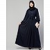 Pleated abaya with fashionable buttons - Navy blue
